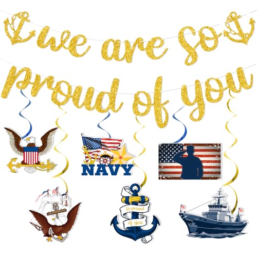 Navy Party Decorations - We Are So Proud of You Banner Military Decor Navy Bound Party Decorations for Birthday Party