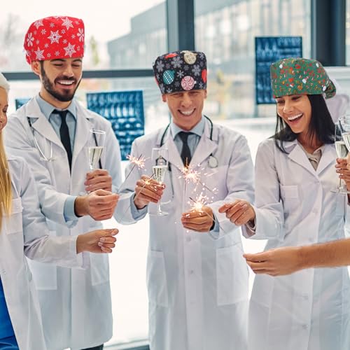 Image of 6 Pcs Scrub Cap Women Adjustable Nurse Cap with Button Bouffant Medical Surgical Hat Sweatband for Gift