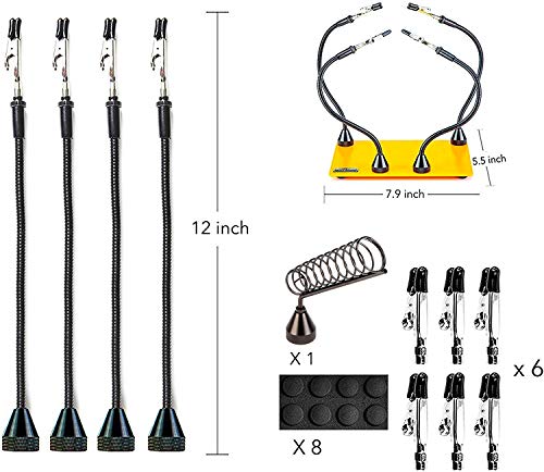 KOTTO Third Hand Soldering Tool PCB Holder Four Magnetic Based With Iron Holder, Flexible Metal Arms Helping Hands Crafts Jewelry Hobby Workshop Helping Station Non-Slip Steel Weighted Base - Thumbnail 3