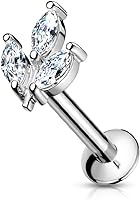 Vista 1 de Pierced Owl - 16GA Triple Crystal Marquise Acero Inoxidable Sin Rosca Push In Flat Back Labret Monroe Lip Stud