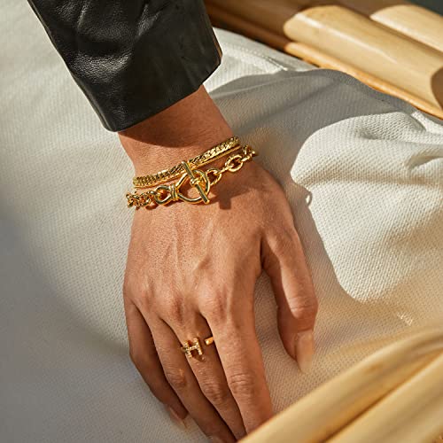 Image of FRUMOS Dainty Layering Bracelets for Women 18 k Gold Plated Fashion Adjustable Chunky Cuban Paperclip Link Chain Bracelets Jewelry for Women Gift