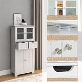 GIANTEX Szafka łazienkowa z 2 szufladami, 4 drzwiami i regulowanymi półkami, 60 x 30 x 128 cm, mebel do przechowywania do kuchni, łazienki i salonu (biały)