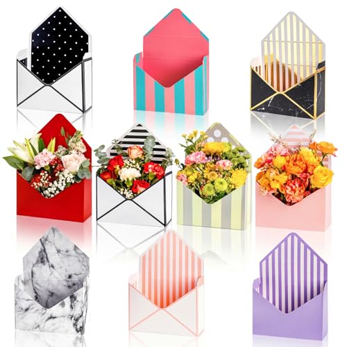 Elsjoy Set of 10 Florist Bouquet Envelope Boxes 10 Styles Flower Bouquet Packaging Gift Paper Boxes for Wedding Valentines Day Mothers Day