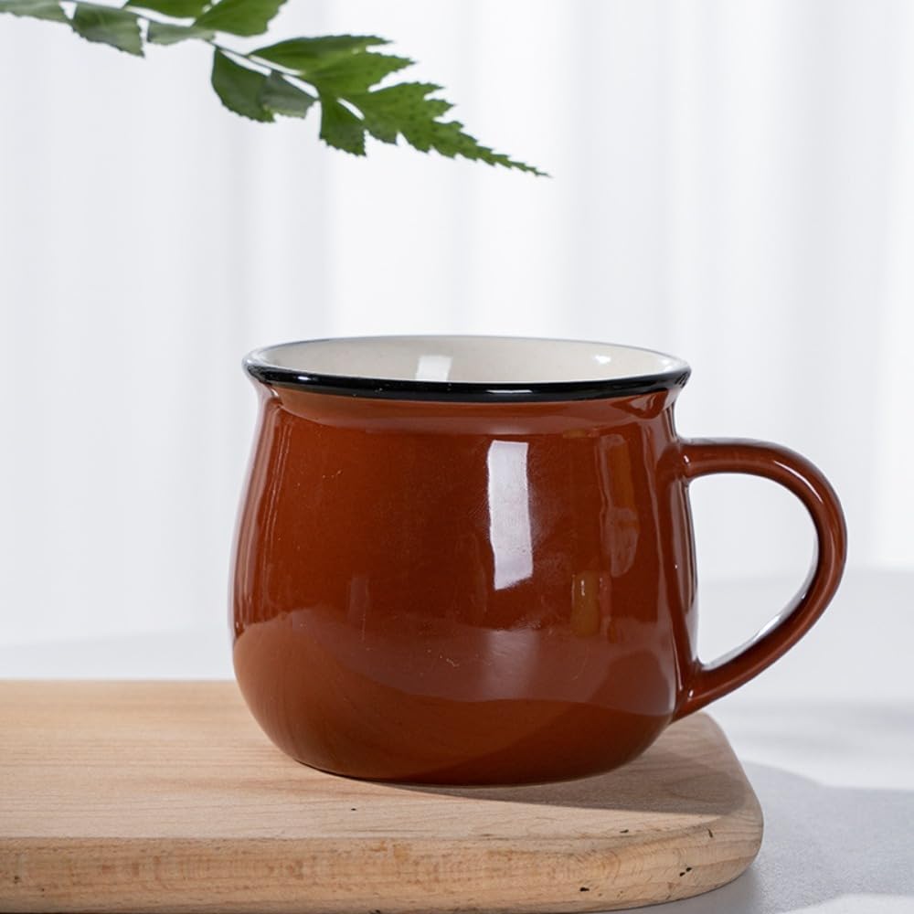 Coloured Coffee Mugs,Camping Tea Mugs, Enamel Coffee Mug,Vintage Round Enamel Cup(S,Coffee)