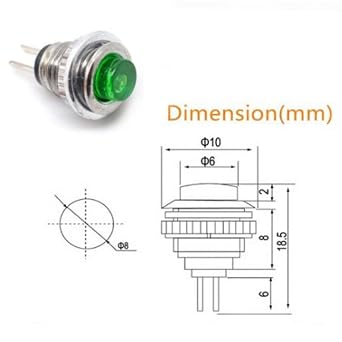 Push Button Switch, 8mm Hole, SPST 125V 1A, 10Pcs