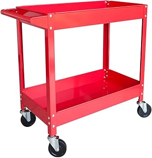 HPDMC 300 lb Capacity Red Steel Tool Service Push Cart with 2 Shelves