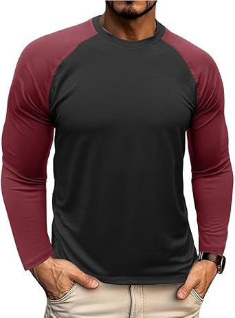 Mens Crew Neck Baseball Shirts, Raglan Long Sleeve Slim Fit T Shirts Baseball Jersey Muscle Gym Workout Athletic Tees