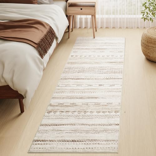 2x6 Runner Rug Machine Washable Non Slip Area Rug Distressed Neutral Moroccan Boho Rug Ultra Soft Floor Runners for Hallways for Entryway Laundry Room Kitchen, Light Brown