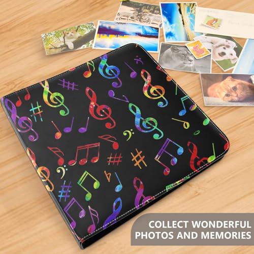 Álbum de fotos grande JIPONI con notas musicales arcoíris neón, álbumes de scrapbooking con cubierta de cuero DIY para fotos de 4x6, 5x7 y 6x8 pulgadas, libro de recuerdos autoadhesivo para bodas, bebés y familia miniatura 5