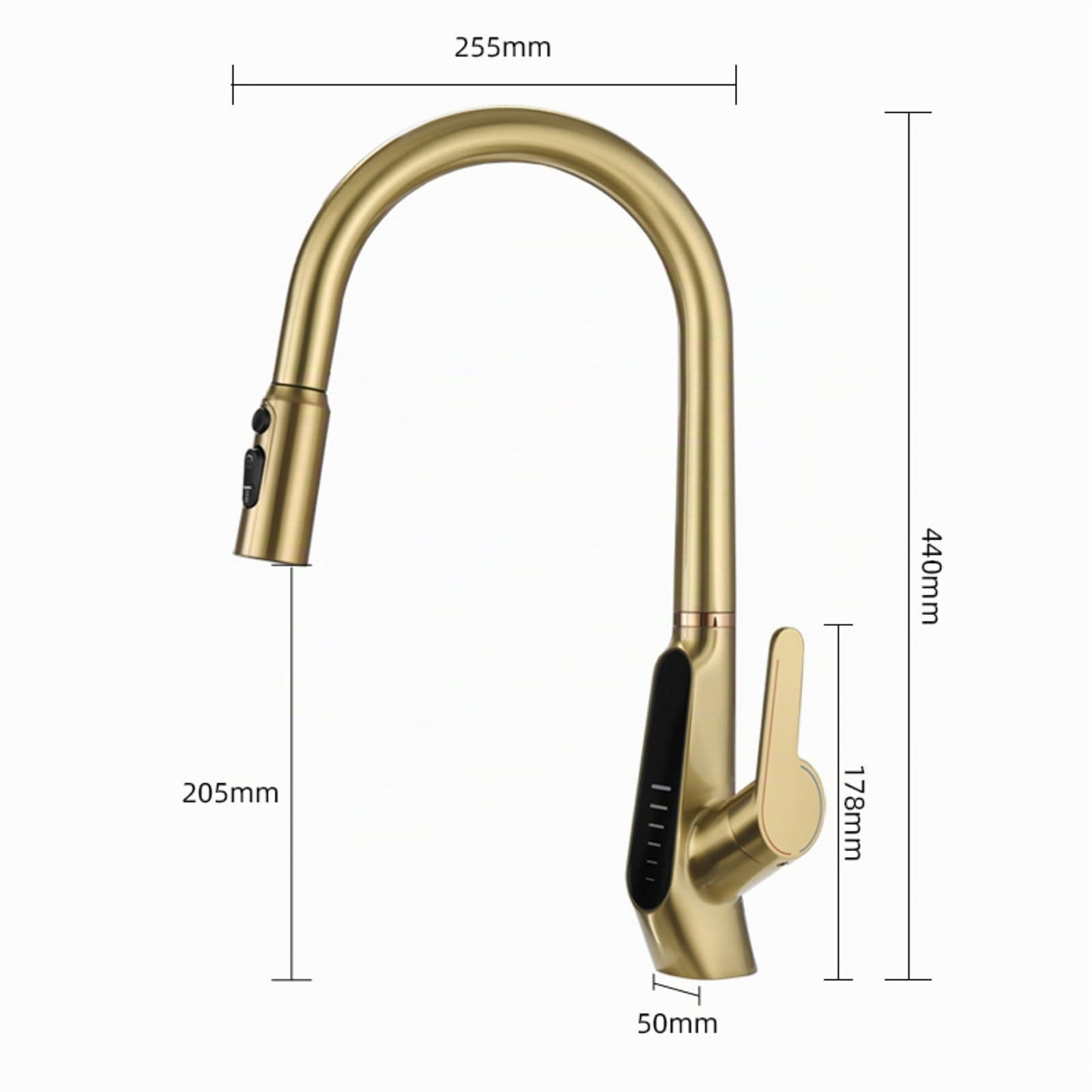 XJTNLB Grifo 3 Vias Osmosis Extensible Cuello Grifo Cocina Oro Cepillado con Pantalla Digital Grifo Fregadero Extraible Osmosis Mezclador Grifo de Cocina