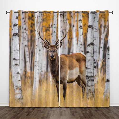 CEDNXOER Cortinas Opacas 2 Piezas 3D Patrón 117×137cm Ciervo Cortinas Salon Termicas aislantes Frio y Calor con Ojales para Habitacion Infantil Dormitorio Bosque Abedules 1