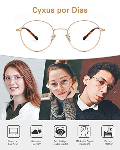 Cyxus Óculos de luz azul metal redondos vintage armação de óculos para Feminino/Homens,Anti-ultravio