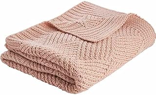wilko Pink Chunky Knit Throw, 100% Polyester Blush Pink Fluffy Knit Blanket, 130 x 170cm & Machine Washable