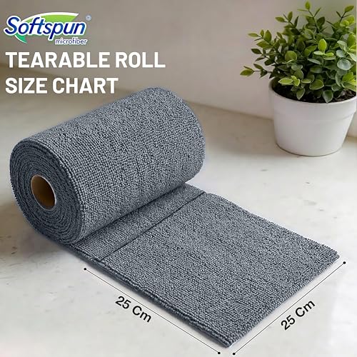 Image of SOFTSPUN Microfiber Cleaning Roll - 20 Quick Wipes, 10X Cheaper Than Paper Kitchen Roll Reusable & Lint-Free Cloth for Kitchen, Glass & Home Cleaning | 25x25 cm (Grey)