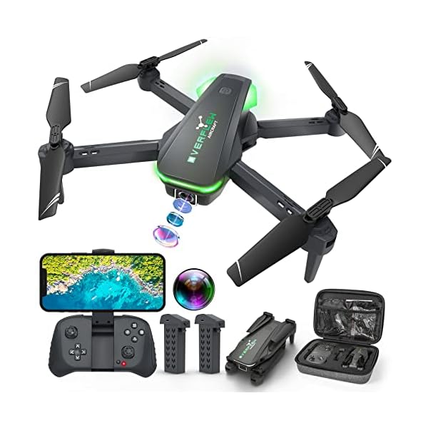 Drone with 1080P Camera for Beginners and Kids, Foldable Remote Control Quadcopter with Voice Control, Gestures Selfie, Altitude Hold, One Key Start, 3D Flips, 2 Batteries, Toy for Boys Girls