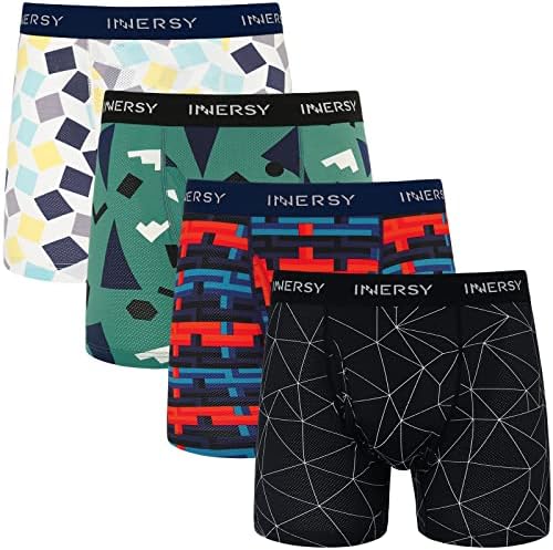 INNERSY Boxershorts Herren Mesh Unterhosen Männer mit Eingriff Mehrpack 4 | Atmungsaktive Schnelltrockende Retroshorts, Etikettfrei Sport Unterwäsche, Leichte Dünne Trunks, Glatt a