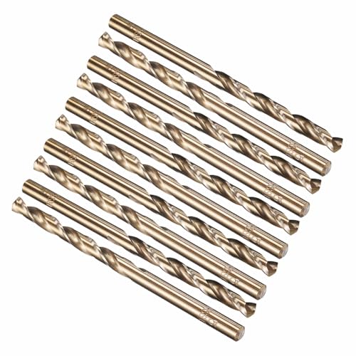 Image of Kozelo 10pcs Drill Bit - [5mm Diameter] M35 5% Cobalt HSS Cutting Tool for Machining Hard Metal Steel Woodworking Handicraft Use, 135° Cutting Angle Gold