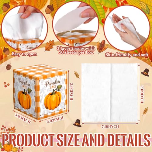 Image of Fourluoo 12 Pack Thanksgiving Plaid Facial Tissues Cube Face Boxes 600 Sheets 3 Ply Small Square Tissues Bulk for Car Bedroom Supplies