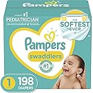 Pampers Newborn Swaddlers Disposable Baby Diapers, One Month Supply, Size 1, 8 - 14 lb, 198 Count