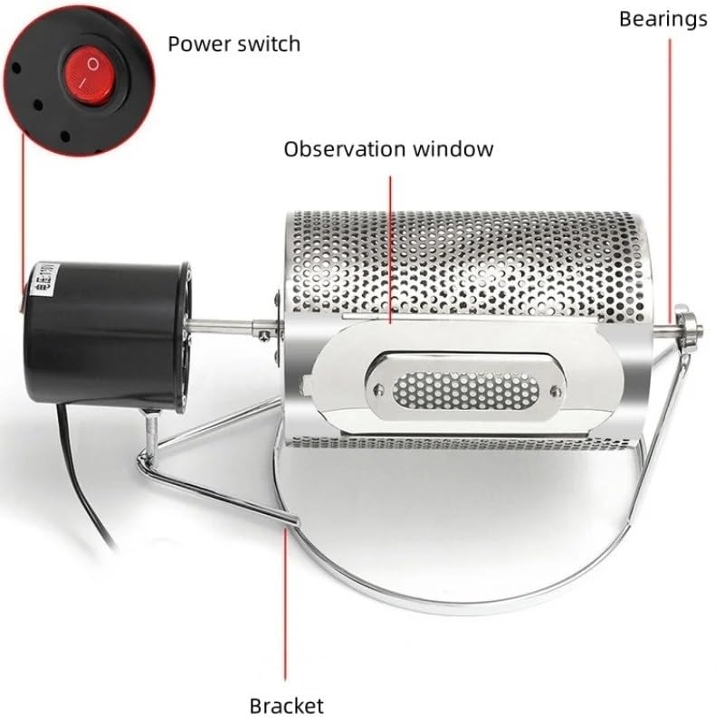 Tostatrice for caffè domestico, tostatrice for chicchi in acciaio inossidabile, for di frutta secca, tamburo elettrico for tostatura con vassoio,Sistema Professionale