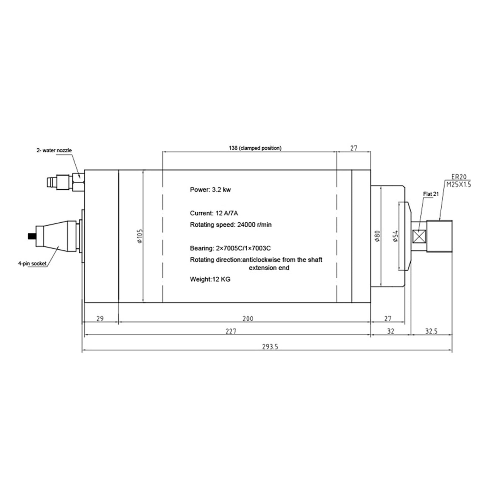 Herramienta De Motor Husillo HQD 3,2 KW, Pinza ER20 Refrigerada Por Agua, Diámetro 105mm, Rodamiento 4 Uds For Máquina Grabado Con Enrutador CNC Altamente Optimizado