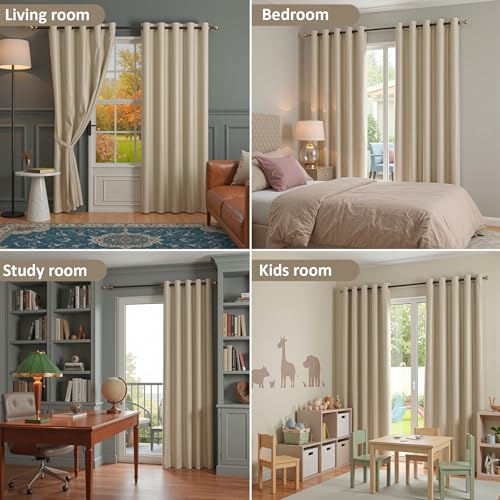Image of Kuber Industries 4 Pcs Set Polyester Blackout Door Curtain 7 Feet for Home Decor | 8 Eyelet with Darkening Curtains for Living Room /Bedroom | Plain - Beige