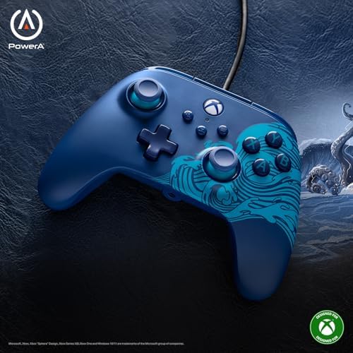PowerA Advantage Wired Controller for Xbox Series X|S - Blue Wave, gamepad, wired video game controller, gaming controller, USB-C, Works with Xbox One, Officially Licensed