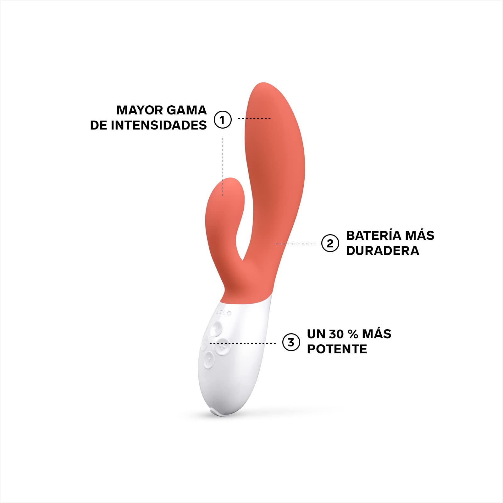 LELO INA 3, Conejito Vibrador de Acción Doble, Juguete Erótico para Mujer con 10 Modos de Vibración, Sumergible y Recargable por USB (Coral Red)