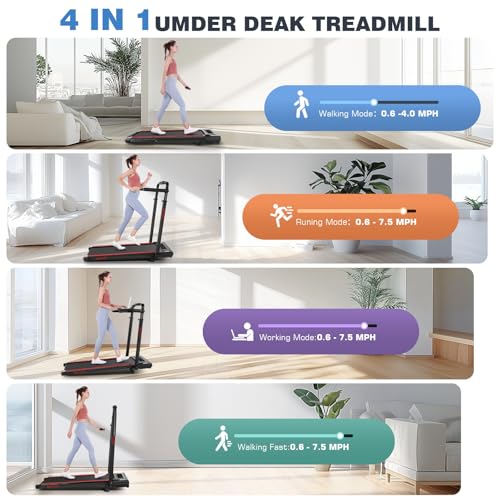 Image of ANCHEER Treadmill with Desk Workstation& Adjustable Height, Folding Treadmill with 8% Incline,2.5HP Walking Pad for Home, 300lbs Weight Capacity /Ultra-Quiet /3 Type Control(Red)