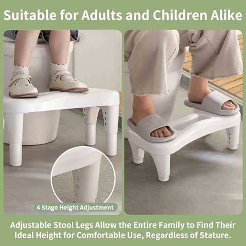 PAVSTINE Taburete Inodoro Regulable en Altura, Toilet Stool Ergonomico, Taburete Baño para Inodoro contra Hemorroides, Flatulencia, Estreñimiento, Poop Stool para Niños y Adultos, Blanco - imagen 3