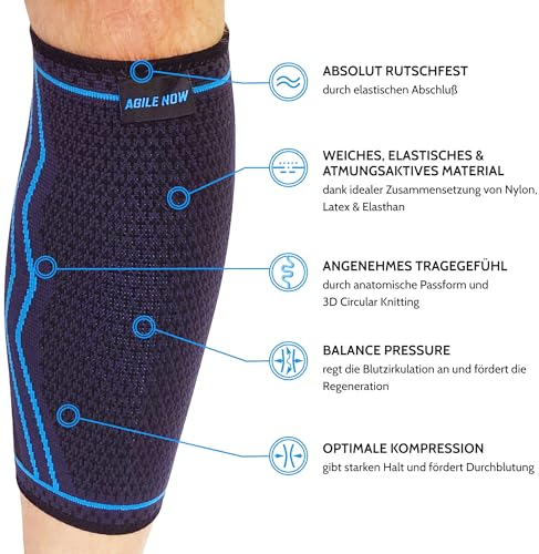 AGILE NOW® Wadenbandage 2er Set stabilisiert & entlastet die Waden bei jeder Bewegung – Kompressionsstrümpfe für Damen & Herren – rutschfeste & atmungsaktive Kompressionsbandagen (L | Blau)