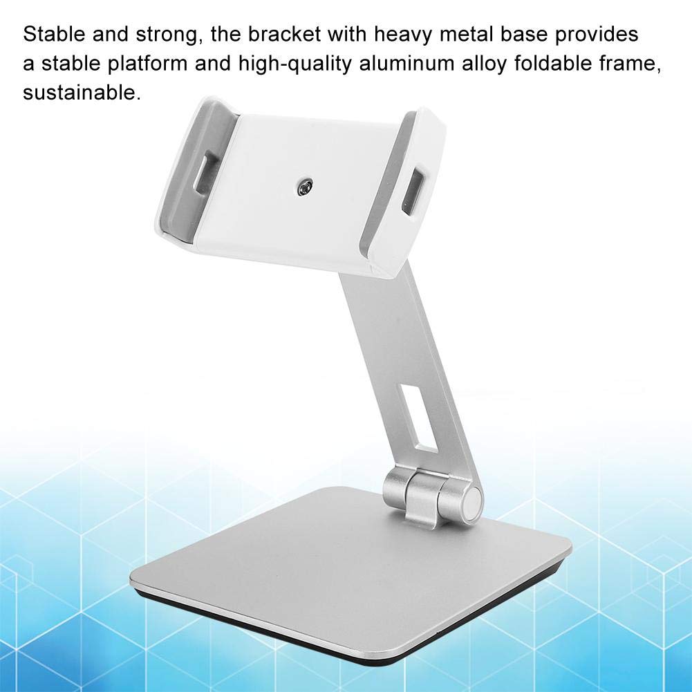 03 Supporto per tablet, supporto per clip per telefono pigro universale resistente, metallo pieghevole in lega di alluminio con supporto di base stabile per telefoni e tablet da 4 a 14 pollici