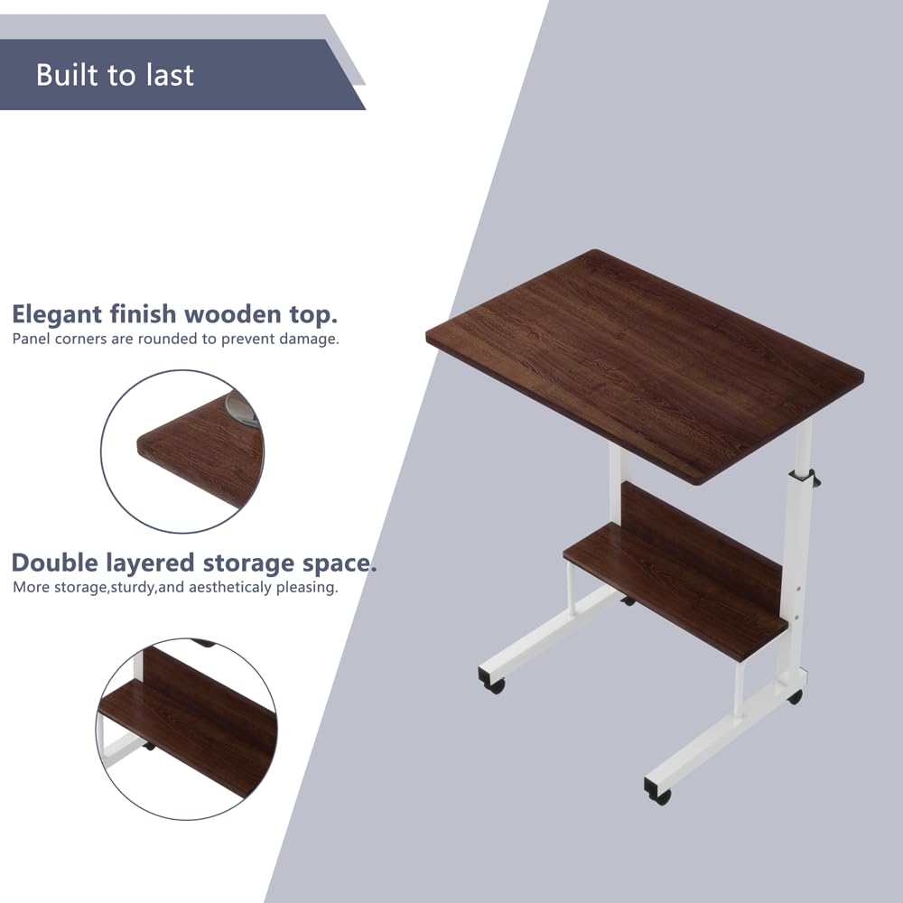 Homeland Multi Purpose Laptop Table | Wooden Table with Adjustable Height, Wheels | Dark Brown (60 x 90 x 40 Cm) 1