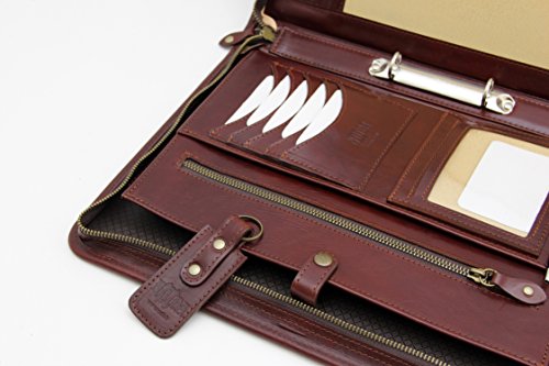 Noda Executive Leather Padfolio 2 Ring Binder Professional Business Portfolio W/Zippered Closure | Resume, Document, Notepad, Tablet, Clipboard, Writing Pad Organizer | Men, Women (Brown) #TOP2