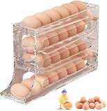 4-Stufen Automatischer Eierspender mit Rollfunktion, Eierhalter für Kühlschrank Tür, Stapelbarer Eier Organizer (30 Eier Kapazität), Platzsparend & Transparent, BPA-frei aus PP-Material