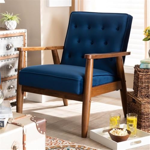 Sillón lounge moderno terciopelo azul miniatura 2