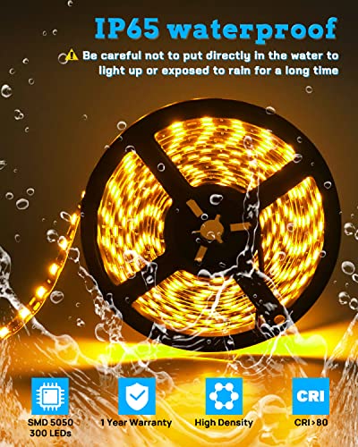 Qoope Yellow 16.4Ft Led Strip Lights, Flexible 5M 300Smd Led Tape Lights, Waterproof 12V Rope Lights For Tv Backlight, Cabinet, Kitchen, Diy Cuttable Led Indoor Outdoor Decoration Lighting #TOP2