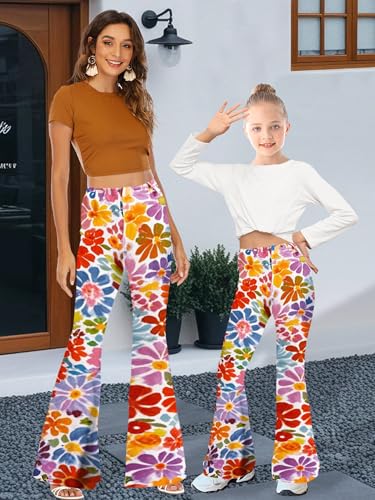 Image of WSPLYSPJY Women's Print Stretch Bell Bottom Flare Palazzo Pants Trousers