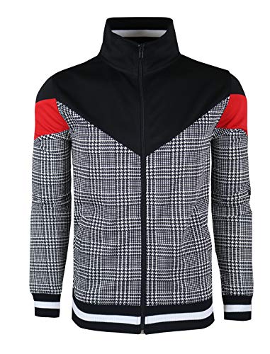 SCREENSHOTBRAND-F11957 Mens Urban Hip Hop Premium Track Jacket - Slim Fit Side Taping Urbanwear Fashion Top-Black/Pattern-Large
