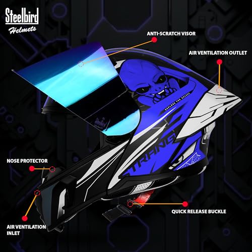 Image of Steelbird SBA-20 Strange ISI Certified Flip-Up Graphic Helmet for Men with Inner Silver Sunshield