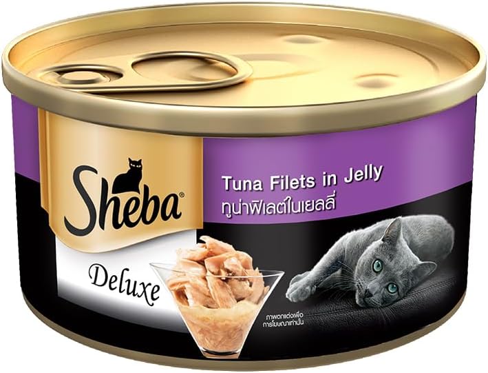 Deluxe Premium Adult (1+ Years) Wet Cat Food, Tuna Fillets in Jelly, 85 g Can, High-moisture wet food for healthy hydration