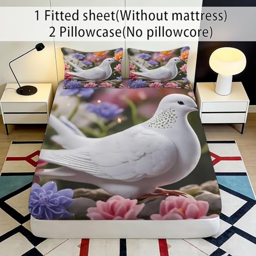 Drap-housse microfibre antidérapant avec motif colombe 3D