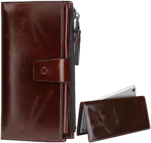Itslife Women's Wallet Leather RFID Blocking Large Capacity Genuine Clutch Checkbook Wallet Card holder (oilcoffee)