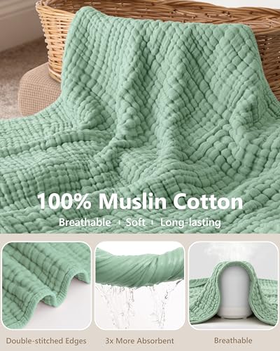 Image of Baby Bath Towels, 100% Muslin Cotton Hooded Baby Towels for Newborn, 2 Pack Baby Towels with Hood for Infant Toddler and Kids, Large 32x32Inch Unisex Bath Essentials, Soft and Absorbent