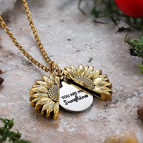 SLOONG You Are My Sunshine Engraved Necklace Inspirational Sunflower Locket Necklace Jewelry Mother's Day Gift for Women Girlfriend3