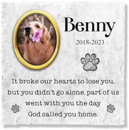 Personalized It Broken Our Hearts to Lose You Dog Memorial Stone, Custom Photo Pet Grave Markers Headstones for Garden Backyard Tombstones, Cat Dog Memorial Sympathy Gifts