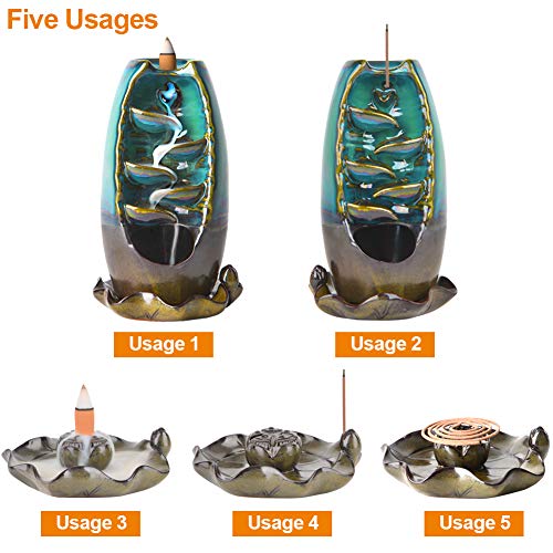 SOLEJAZZ Backflow Incense Burner Waterfall Incense Holder with 120 Incense Cones & 30 Incense Sticks for Home Office Yoga Aromatcherapy Ornamen - Thumbnail 2