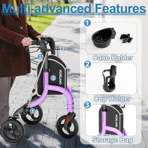 image for HOMLAND 3 Wheel Walkers for Seniors, FSA/HSA Eligible Foldable Wheeled