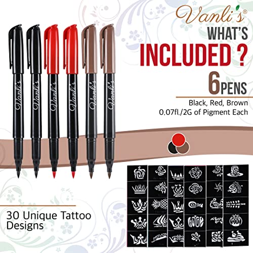 Vanli's Temporary Tattoo Markers For Skin With 30 Unique Tattoo Stencils. Black, Red And Brown Tattoo Pens For Skin Temporary. Skin Safe, Great Stocking Stuffer For Kids, Teens And Adults #TOP1