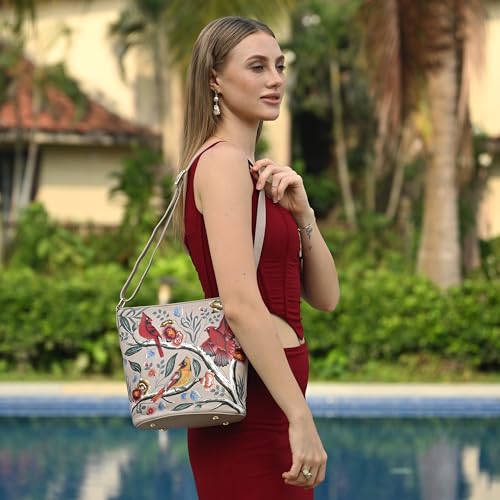 Anuschka Women's Original Hand-Painted Genuine Leather Bucket Tote Bag3